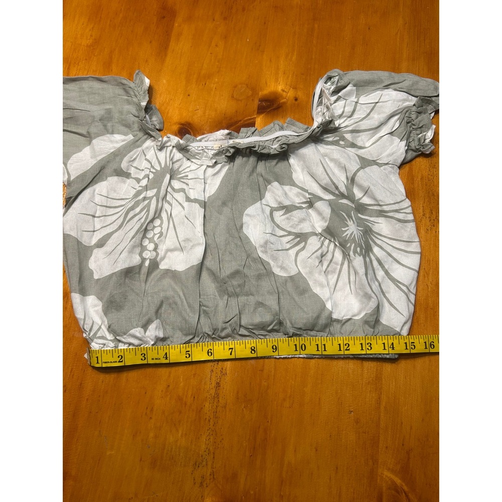 Salty Lemon Boho 2 Piece Set Sage Hibiscus Floral Crop Top Wide Leg Pants M NEW - Picture 10 of 16